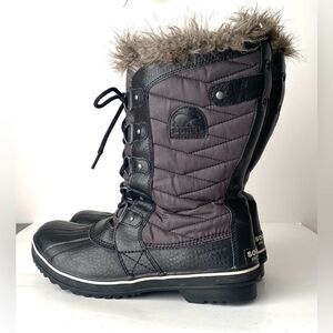SOREL Black Fur-Lined Lace-Up Waterproof Winter Boots Sz 11 Outdoor Ski Resort